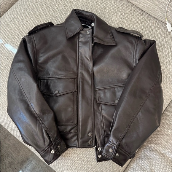 Aritzia Babaton Dark Brown Croft Leather Jacket - Picture 3 of 6